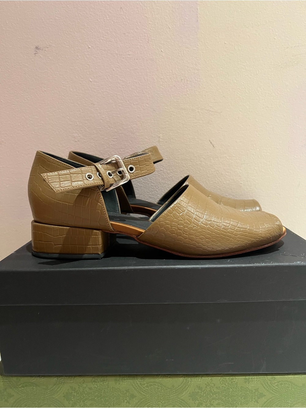 Rachel Comey Olive Croc-print Leather Open-toe Sandal, Size 9